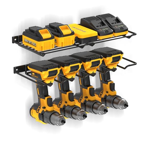 Wall Mounted Drill Rack & Tool Shelf (Power Tool Holder & Battery Shelf)