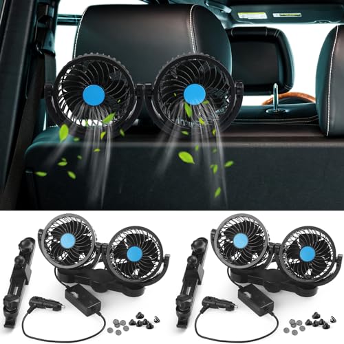 2 Pcs Dual Car Seat Fans for Portable USB Backseat Cooling 12v Headrest 360 Degree Rotatable Fan Powerful Electric Air Circulation for Vehicles SUV