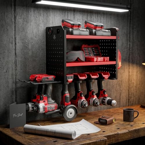 Power Tool Organizer Wall Mount (6 Drill Holder / Red)