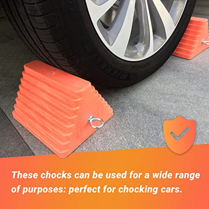 2 Packs Wheel Chocks Heavy Duty Orange with Eyebolt (Orange-2 pcs)
