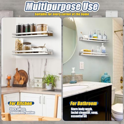 2 Pieces Stainless Steel Shelf Bathroom Shower Floating Shelves Wall Mounted Shower Caddy Basket Shelf Storage Organizer Shelves for Bathroom (19.69 Inches/ 50 cm / Silver)