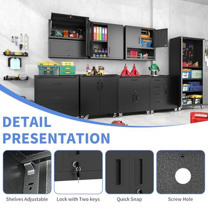 Wall Mounted Metal Storage Cabinet (Black / H30.31" - 2 Doors)