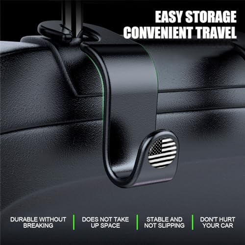 4 Pack Headrest Hooks for Vehicle Seats (Black/Black Flag)