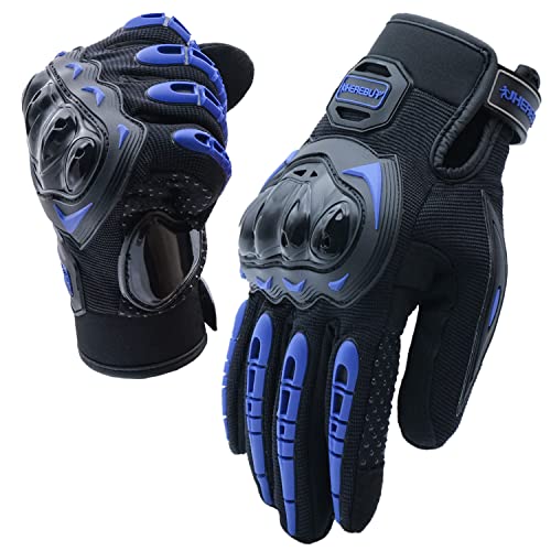 Motorcycle Gloves Touch Screen Full Finger Riding Gloves Knuckle Protection for Men and Women for Dirt Riding (Blue / X-Large)