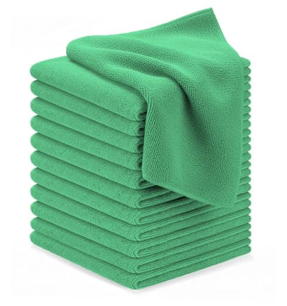 Microfiber Cleaning Cloths (Pack of 12 - 12x12 Inches / Green)