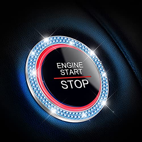 2PCS Zinc Alloy Rhinestone Engine Start Button Rings (Blue)