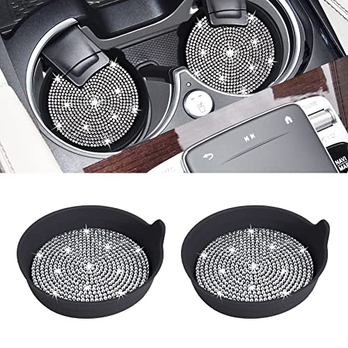 2 Pack Car Cup Holder Coaster Bling Crystal Rhinestone Car Interior (Black Whole Rhinestone / 2 Pack)