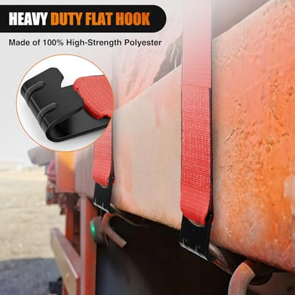 Truck Straps 4" x 30' Heavy Duty Tie Down with Flat Hooks (10Pcs 4in x 30ft Truck Straps Red)