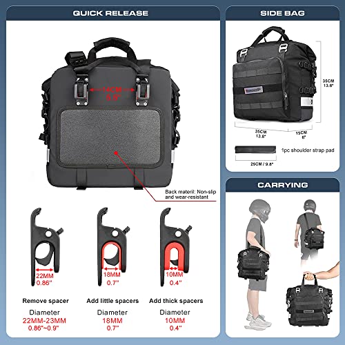 Motorcycle Saddle Bag Waterproof Motor Pannier Bag Luggage Pack Quick Release Motorbike Side Bag 20L (Black)