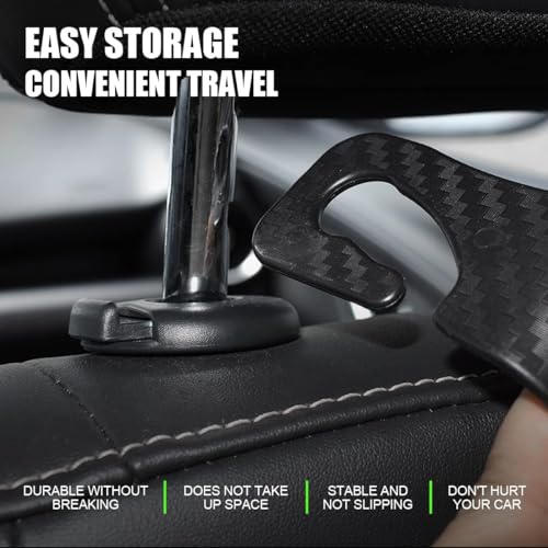4 Pack Headrest Hooks for Vehicle Seats (Carbon Fiber/Red Flag)