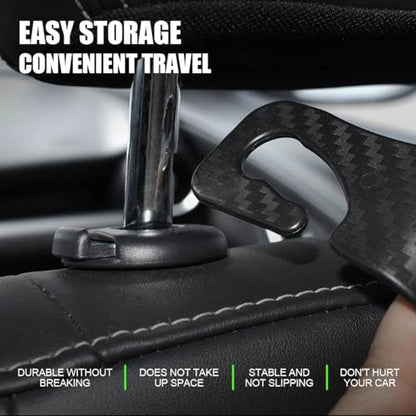 4 Pack Headrest Hooks for Vehicle Seats (Carbon Fiber/Red Flag)