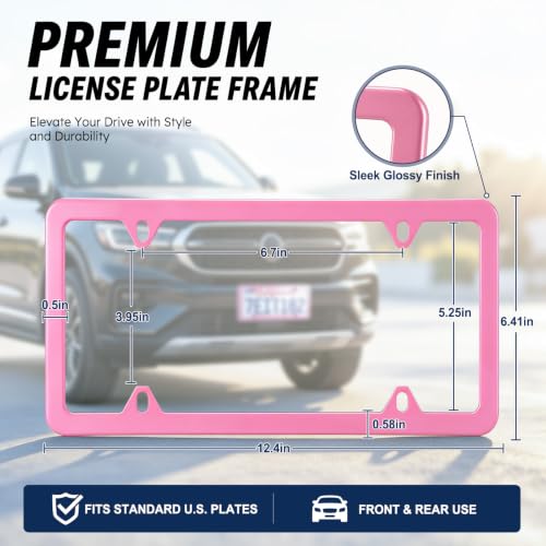4 Holes Stainless Steel License Plate Frames (Pink)