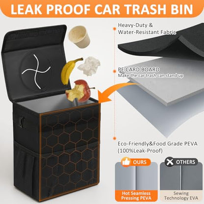 Car Trash Can with Lid Leak Proof Car Accessories for Women (4.2 Gallons / Black)