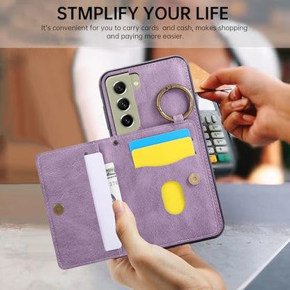 Compatible with Samsung Galaxy S21 FE 5G Wallet Case Screen Protector Crossbody Shoulder Strap Ring Buckle Stand Card Holder Phone Cover for S 21 EF S21FE5G UW S21FE 21S G5 6.4 inch Women Men Purple (Purple / for S21 FE)