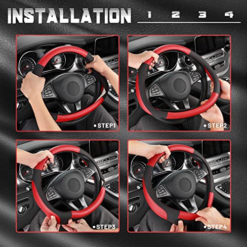 Car Steering Wheel Cover for Prius Civic Model 3 (Small size[14''-14 1/4''] / Black and Red)
