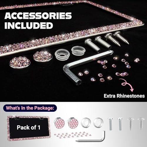 Glamorous Pink Bling License Plate Frame for Women (Pink / 1 Piece)
