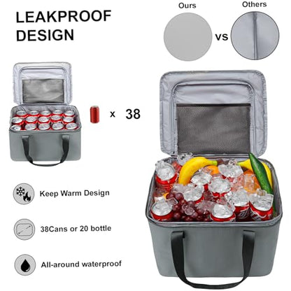 Car Trunk Organizer and Storage with Removable Leakproof Cooler Bag (Grey / Large)