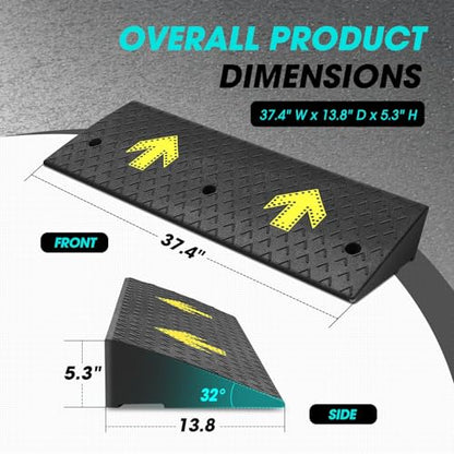 2pcs 5.3" Rise Rubber Arrow Curb Ramp Heavy Duty Loading Threshold Ramp 37.4" W x 13.8" D x 5.3" H for Loading Dock (5.3 in 2pcs w/Arrow)
