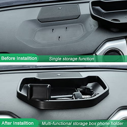 Black ABS Car Center Console Dash Table Storage Tray Fit for Toyota Tundra 2014 (With Mobile Phone Holder)