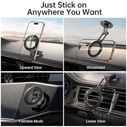 Fits MagSafe Car Mount Magnetic Phone Holder for Dash and Tesla (Titanium Black)