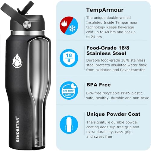 40oz Stainless Steel Water Bottle (Black / 40 Ounces)