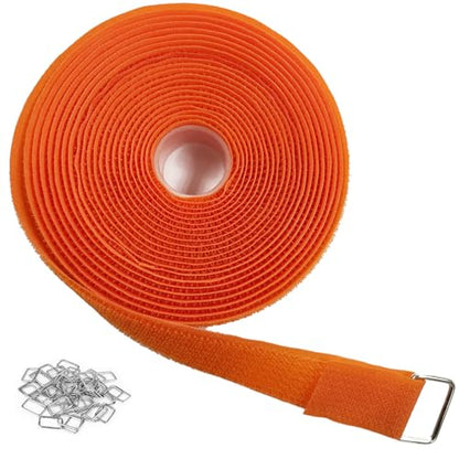 1"x16ft Hook and Loop Straps with 25 Metal Buckles (1in x 16ft Orange)