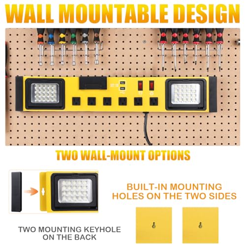 6 Outlets Power Strip with LED Worklight (Yellow Black)