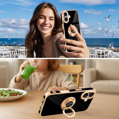 Designed for iPhone 16 Case with Ring Stand Slim Black (Black / 6.1'' iPhone 16)