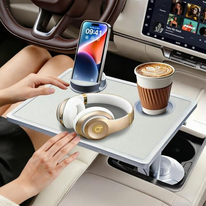 Car Desk for Laptop 360° Rotating Tesla Tray with Cup Holder Phone Stand (𝗦𝗾𝘂𝗮𝗿𝗲 · White / 𝗔𝗺𝗮𝘇𝗼𝗻 𝗖𝗵𝗼𝗶𝗰𝗲)
