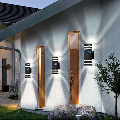 4 Pack Dusk to Dawn Outdoor Wall Lights Modern Exterior Lighting Fixture (Black / 2 Layer - 12 Inch)