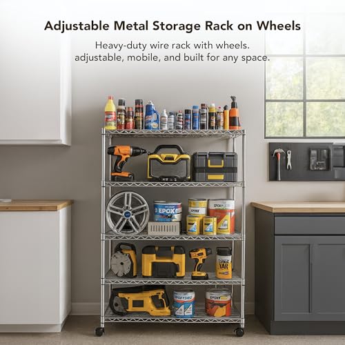 5 Tier Heavy Duty Wire Shelving Unit Storage Rack for Products Plant Pantry (5 Tier - 14"W x 30"L / Chrome)
