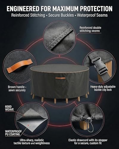 Round Outdoor Patio Furniture Cover (Round Cover-Black / 96"DIA x 28"H)