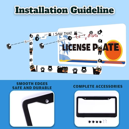 I Saw that Cat Paw Pet License Plate Frame Stainless Steel 6.3 X 12.2 Inch (Cat)