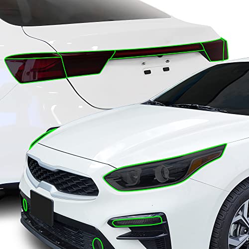 Full Headlight Taillight Reflector Sidemarker Tail Light Tint Kit Compatible with Kia Forte 2019 (Full Kit 19-21 / Dark Smoke)
