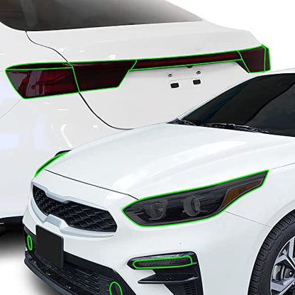 Full Headlight Taillight Reflector Sidemarker Tail Light Tint Kit Compatible with Kia Forte 2019 (Full Kit 19-21 / Dark Smoke)