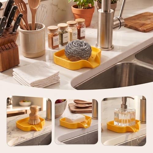 Silicone Soap Dish with Drain Spout (Yellow / S(4.9"×3.2"))