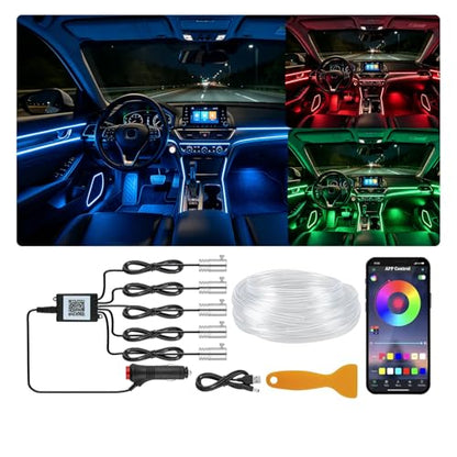 5-in-1 RGB Car LED Lights Interior, Pre-Combined 236inch Fiber Optic Cable (5 in 1 APP Control Car Lights)