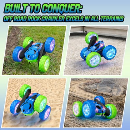 RC Cars Toys for Kids Ages 6 (Blue&green / Glow (Headlights & Wheel Lights))