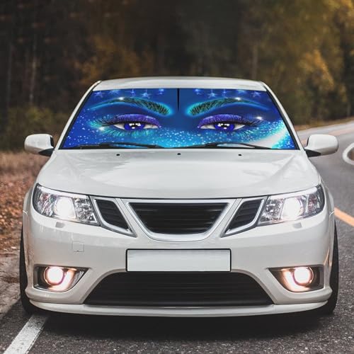 Hello Girl Gorgeous Eyelash Car Windshield Sun Shade Umbrella Sunshade Block UV Rays Sun Visor Protector Auto Windshield Sunshade to Keep Vehicle Cool for Cars Trucks & Suvs 57 X 30 in (57'' X 30'' / style-AB17)