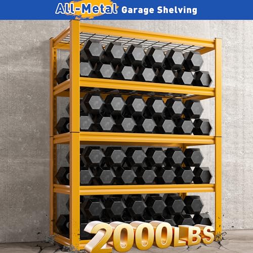 Storage Shelves 40''W Garage Shelving Heavy Duty Metal Shelving 2000LBS Metal Shelves 5 Tier Industrial Shelf for Kitchen Pantry Warehouse Basement 72" H x 40''W x 17.8''D Yellow (72"H x 17.8"D x 40"W)