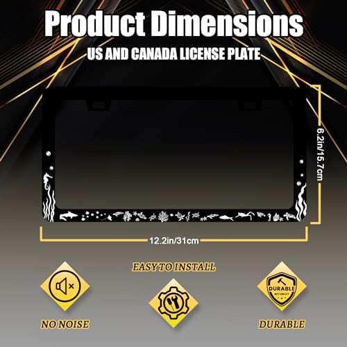 Stainless Steel Cute Fish Animal Turtles License Plate Frame 12.3 x 6.3 in (Ocean Animal Sea Turtles)