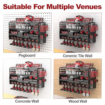 33" Metal Power Tool Organizer Wall Mount (Black / 8 Drills Holder)
