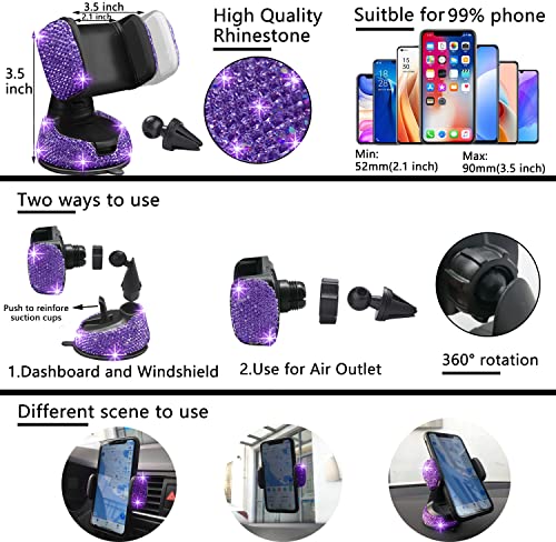 27 PCs Purple Violet Bling Car Accessories Set for Women (Purple Violet Diamond)