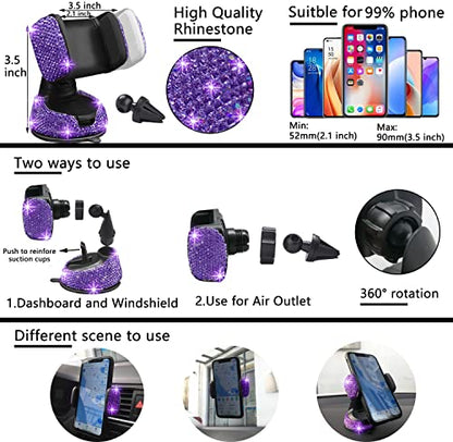 27 PCs Purple Violet Bling Car Accessories Set for Women (Purple Violet Diamond)