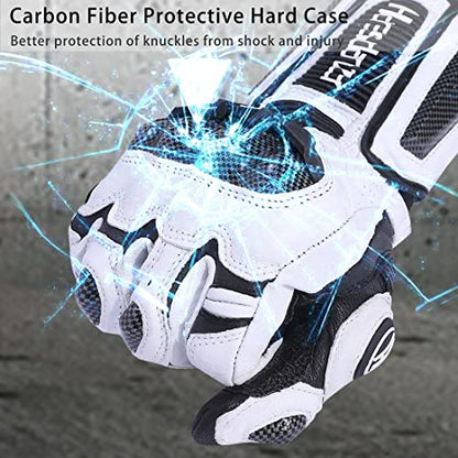 Unisex Leather Motorcycle Touch Gloves KM045 White (Medium / White/Black)