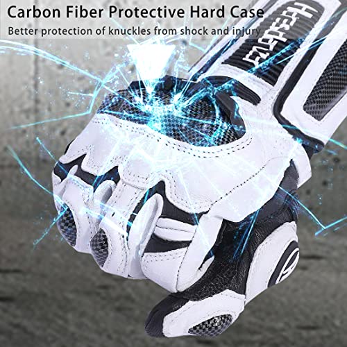 Unisex Leather Motorcycle Touch Gloves KM045 White (X-Large / White/Black)