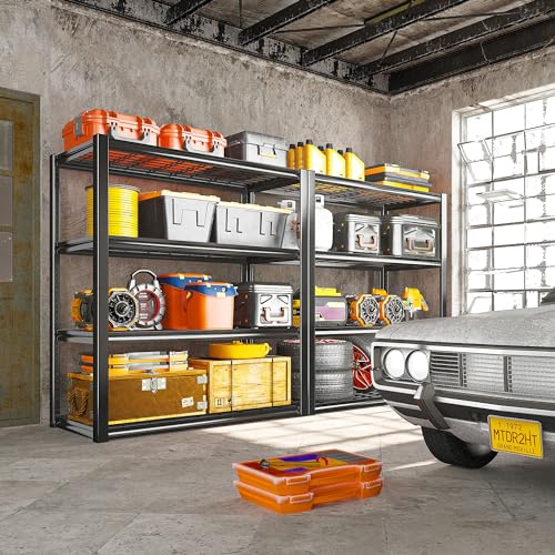 40" W Storage Shelves with Wire Mesh Panels for Garage Organization (Black)
