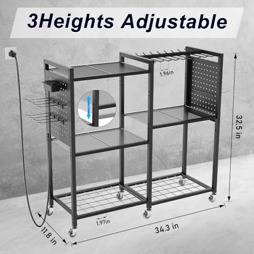 6 Tier Large Power Tool Organizer Cart with Charging Station (Black)