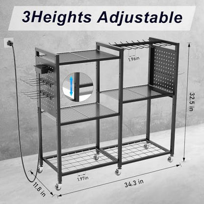6 Tier Large Power Tool Organizer Cart with Charging Station (Black)