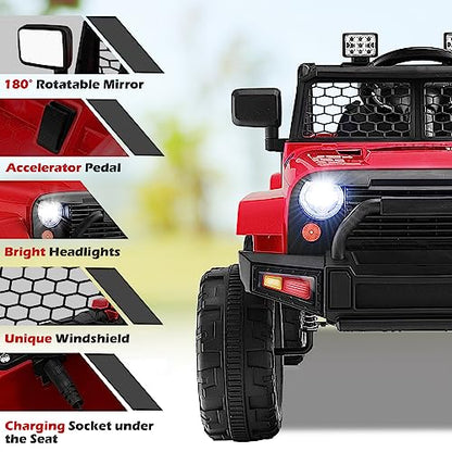 Ride on Car 12V Battery Powered Truck Vehicle with Remote Control (Red / 39" x 26" x 26")